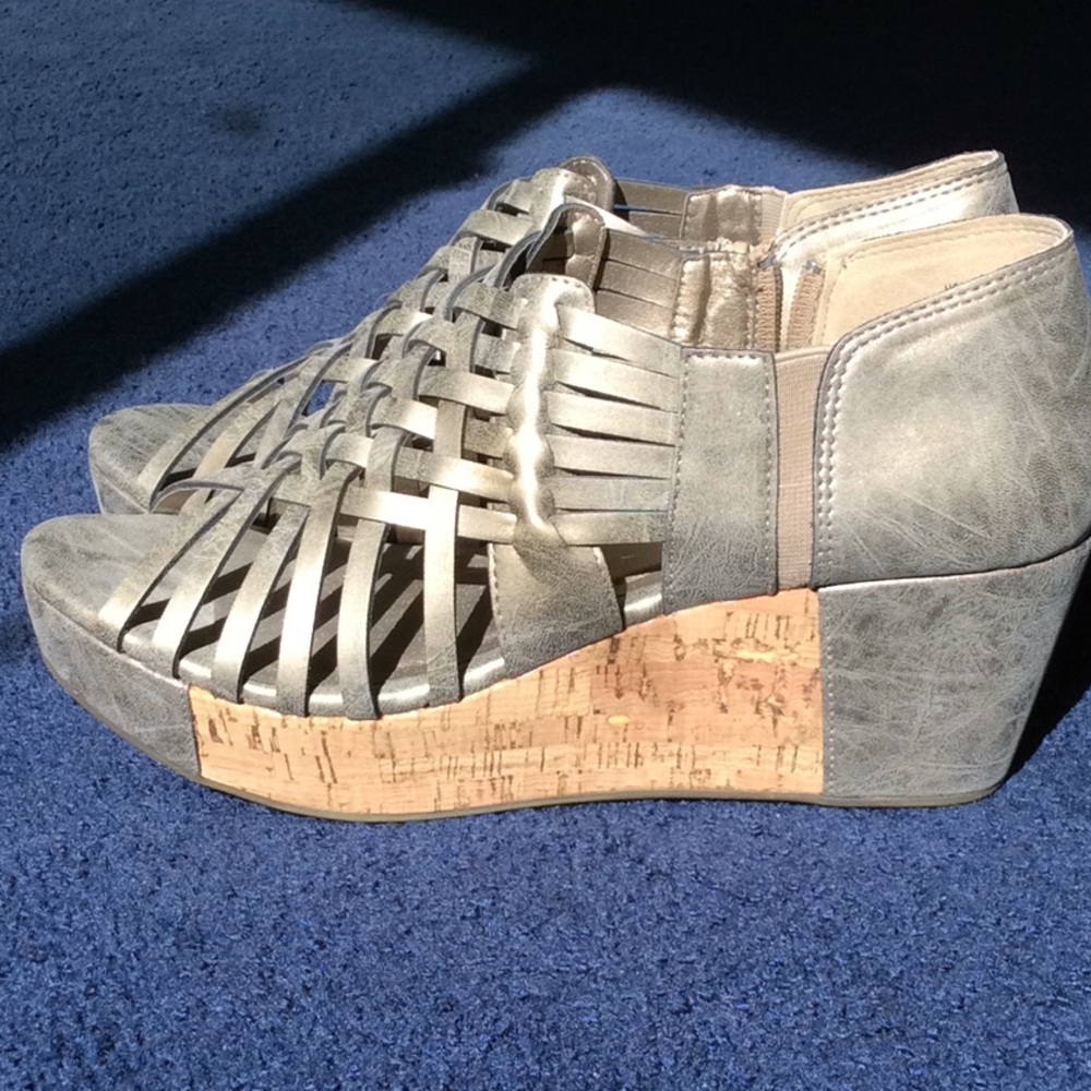 Brushed Gold Wedge Heels.